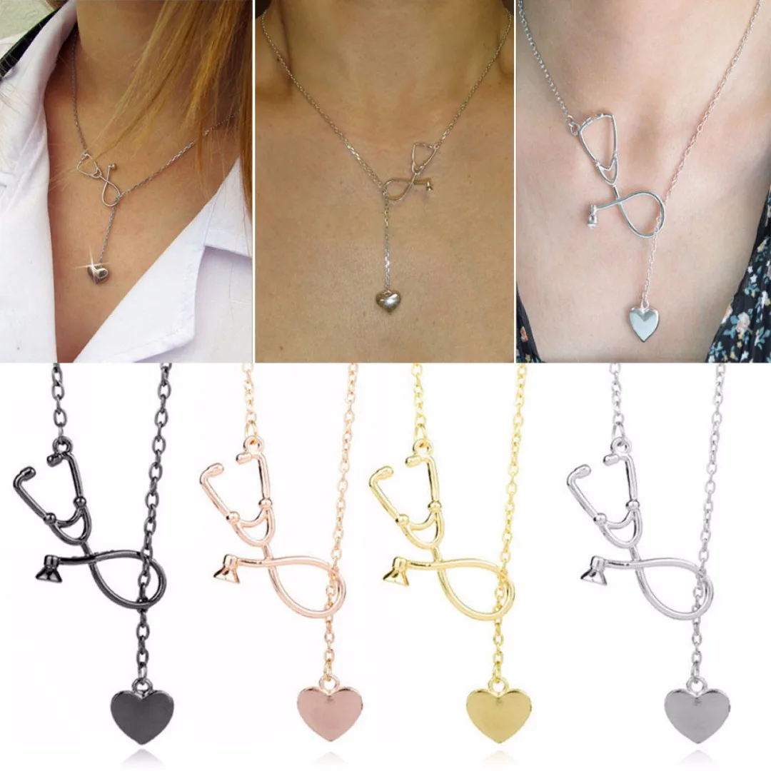 4 цвета доктор медсестра стетоскоп Лариат сердце кулон цепочка ожерелье