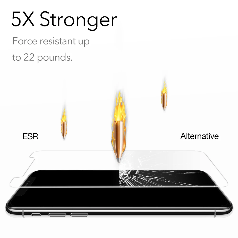 3 шт./лот ESR Защита экрана для iPhone X закаленное стекло 5X более прочная защитная пленка для iPhone 6 6S 7 8 Plus стекло+ аппликатор
