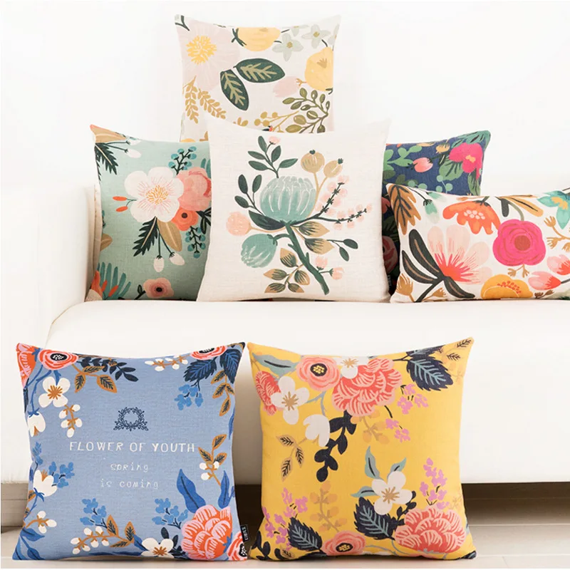 

45X45cm village style fresh flowers cushion cover sofa office cotton linen floral pillowcase decorative pillow cover pillow case