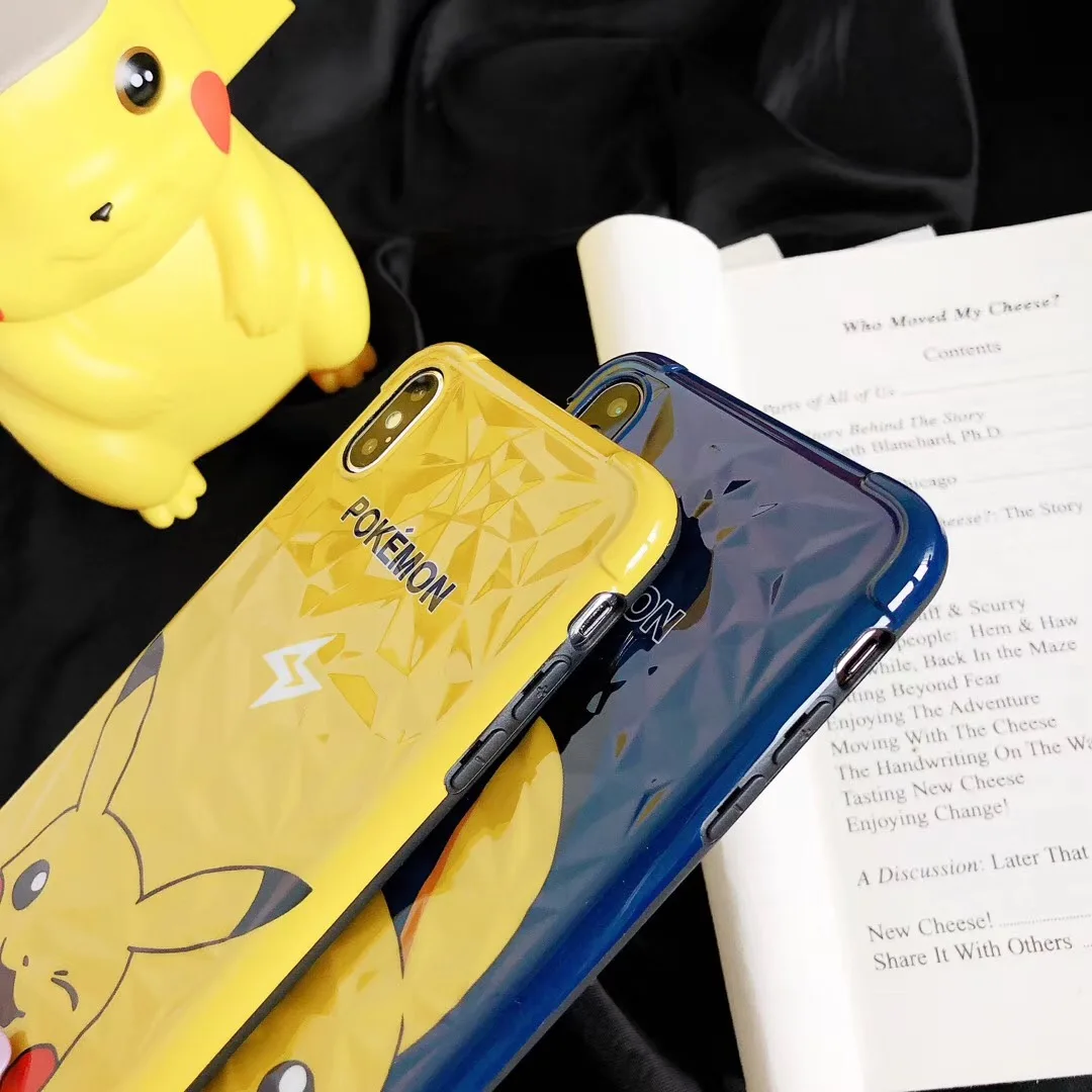 Супер милый чехол для телефона Pikachue для iphone XR X XS Max, мягкий чехол IMD, Ромб, чехол для iphone 7, 6 S, 6, 8 Plus, модные забавные чехлы