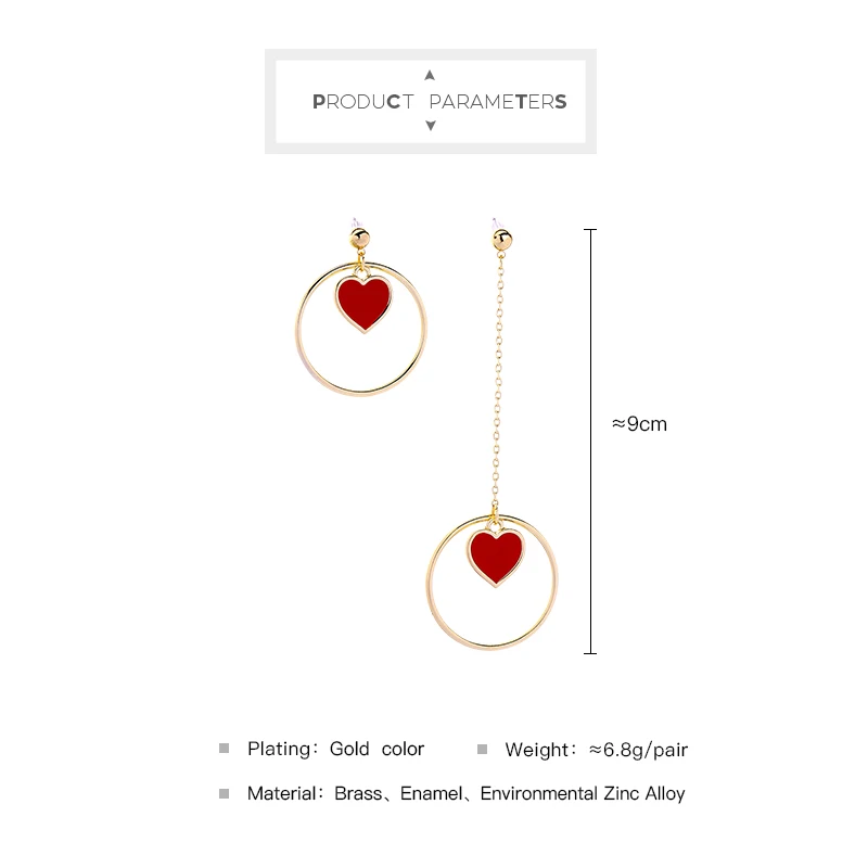 Корейская мода ювелирные изделия Красное Сердце Круг круглая капля серьга для