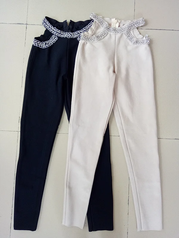 Блеск Красота Новинка 2017 года Для женщин Мода Бусины Bodycon Брюки для девочек Талия