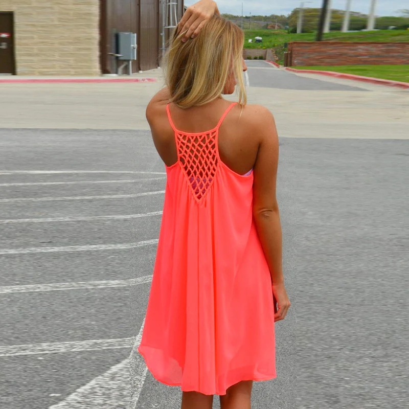 Женское пляжное платье 2021 летнее стильное ФЛУОРЕСЦЕНТНОЕ шифоновое женское