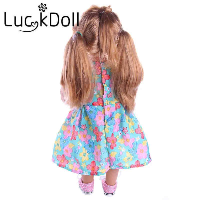 Платье трапеция LUCKDOLL без рукавов с принтом подходит для 18 дюймовых американских