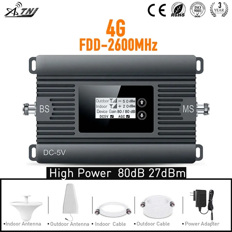 

New product! High Gain 4G 2600MHz Cell Phone Signal Repeater Signal Amplifier Cellular Signal Booster full set with LCD Display