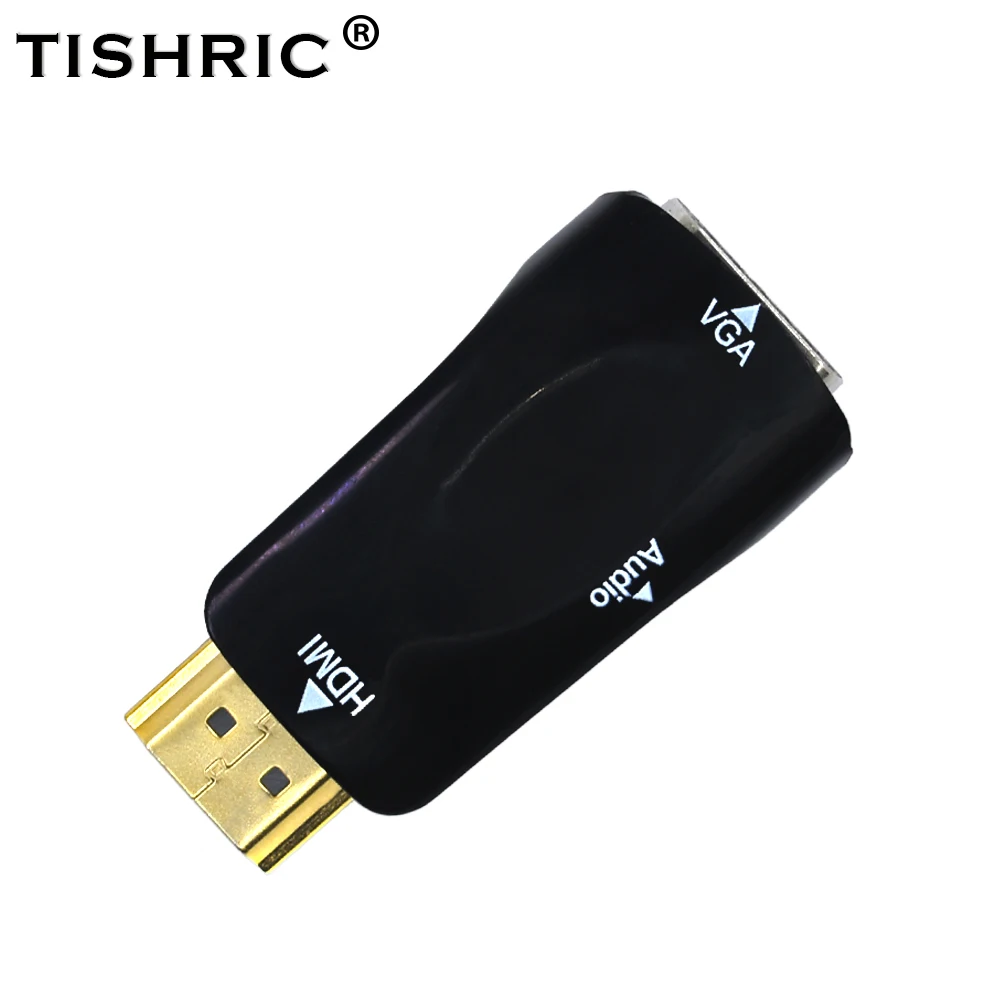 TISHRIC HDMI TO VGA Adapter Digital TO Analog Audio Converter With Audio Cable Support HD 1080P For Laptop TV Box Projector