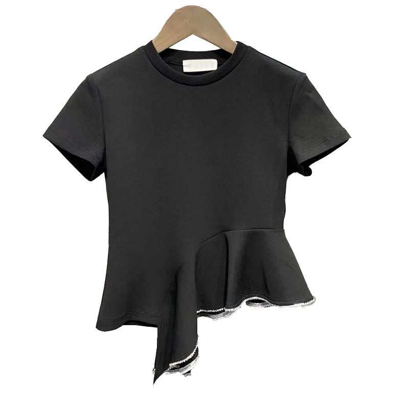 Однотонное платье TWOTWINSTYLE, асимметричное весеннее платье с круглым вырезом и короткими рукавами, с оборками