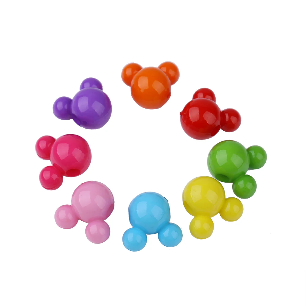 Смешанные одноцветные изысканные акриловые бусины с Микки Маусом 100 шт./лот