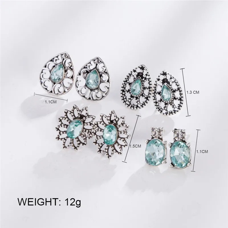 Женские серьги гвоздики с кристаллами 4 пары/компл.|Серьги-гвоздики| |