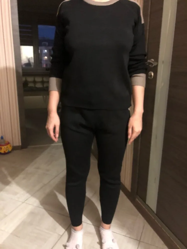 ALPHALMODA осенне-зимние женские вязаные штаны и свитер, комплекты одежды из 2 предметов, пуловеры с круглым вырезом, цветные трикотажные комплекты с карманами