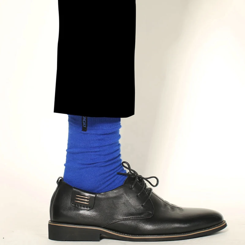 Royal Blue Мужские носки однотонные буквы аппликация Бизнес Повседневная мода осень зима хлопок Чулочно-носочные изделия 7 дней карамельный цвет Выходные бамбуковые носки - Цвет: Royal Blue