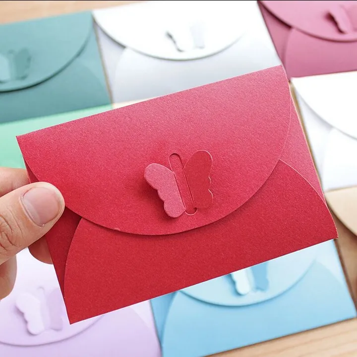

100pcs/lot-10.5*7cmcm Small Paper envelope Colorful Butterfly clasp envelopes wedding invitation envelope gilt envelope