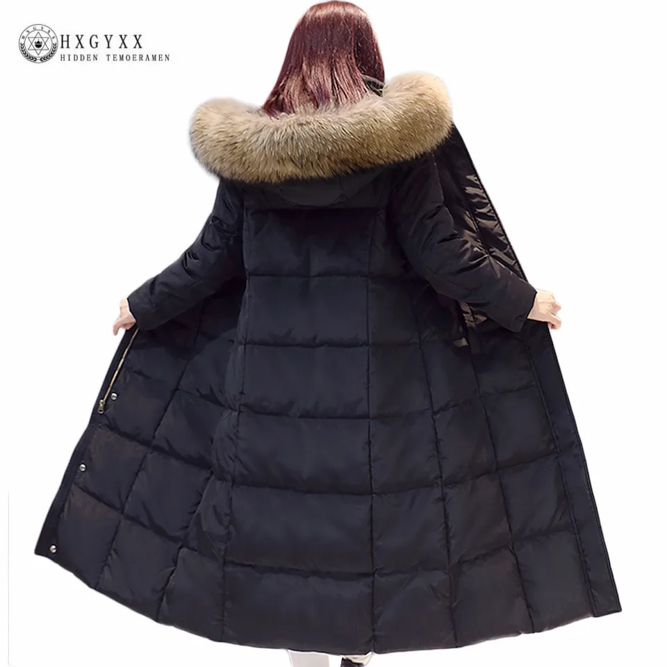 2017 Real Raccoon Fur White Duck Down Coat Winter Jacket Women Long Warm Solid Color Hooded Parka Plus Size Snow Outwear Okb167|parka down|parka