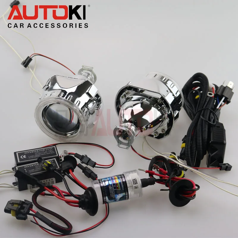 Autoki CCFL 2 5 дюймовые Мини HID линзы проектора bi Xenon + ксеноновая лампа ангельские