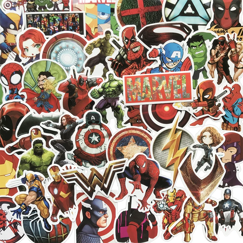 50 шт./лот, крутые наклейки Marvel, водонепроницаемые, граффити, супер стикеры героев, бомба, наклейка для детей, игрушки, сделай сам, скейтборд, багаж, ноутбук