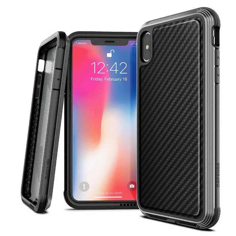 Black Carbon Fiber X-Doria обороны Lux чехол для телефона для iPhone X 10 Военная Униформа класс падение испытания защитный чехол для iPhone X Алюминий Крышка - Цвет: Black Carbon Fiber