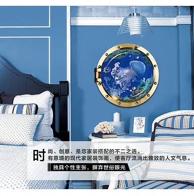 3D креативные наклейки на окно с подводной лодкой и морской водой стену обои