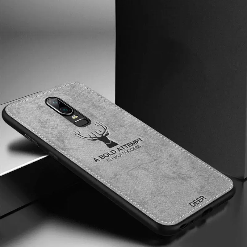 Gray Роскошный чехол для телефона с рисунком лося для OnePlus 6T 5T 6, Гибридный ТПУ+ тканевый тонкий мягкий чехол для one plus 6t 5t - Цвет: Gray