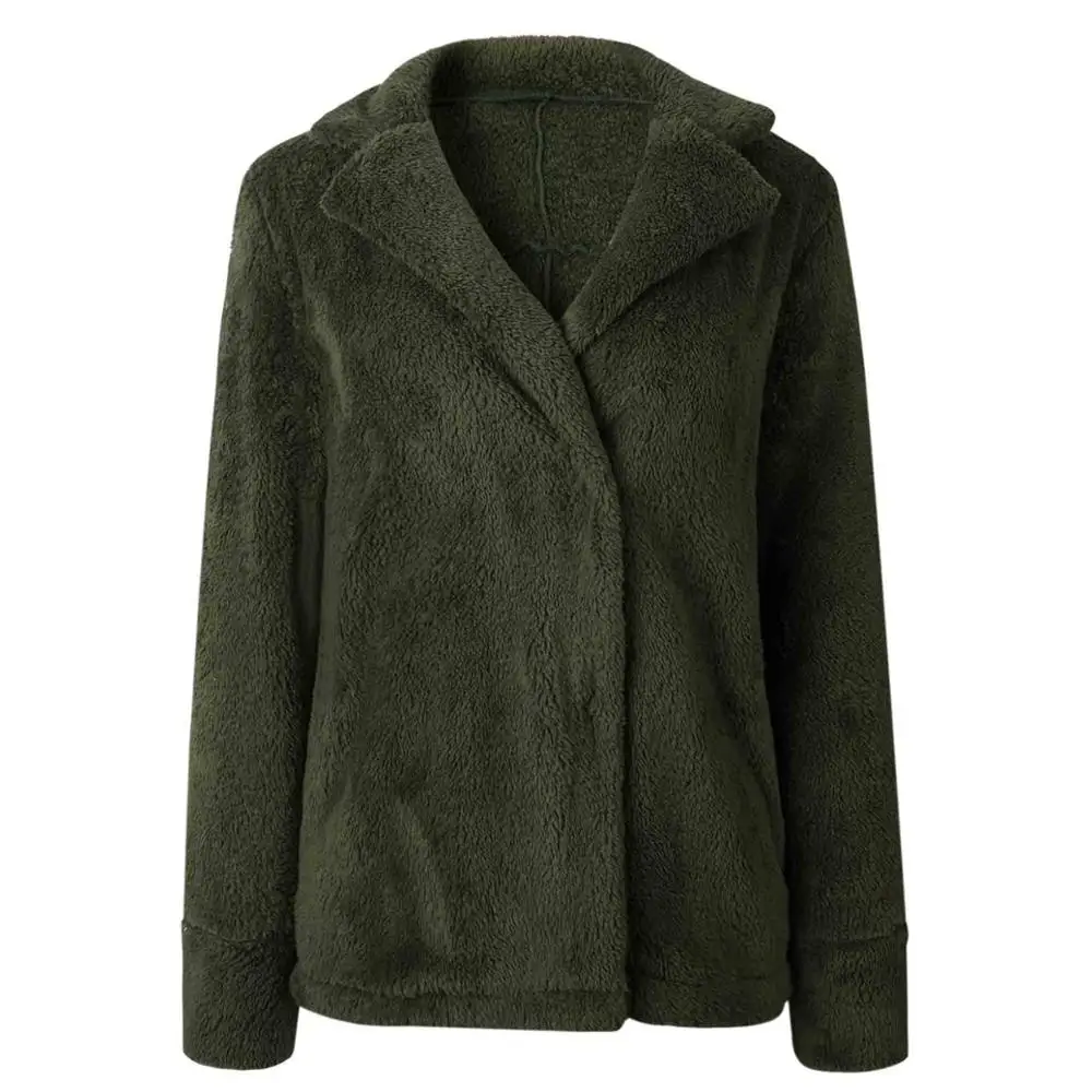 Green ENbeautter плюшевое пальто для женщин зимнее пальто из искусственного меха и куртки Женский костюм воротник мягкое теплое элегантное женское пальто - Цвет: Green