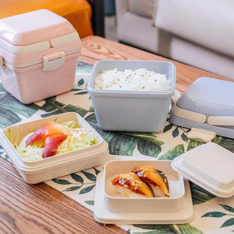 1 компл. Ланч бокс Пшеничная солома мультфильм bento box Портативный экологичный