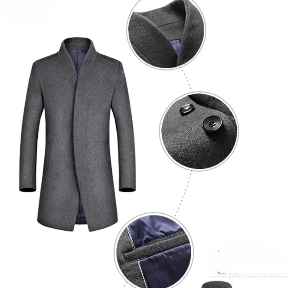Helisopus осень зима мужские длинные утепленные шерстяные пальто Бизнес Slim Fit Homme повседневное Тренч пальто Высокое качество masculino