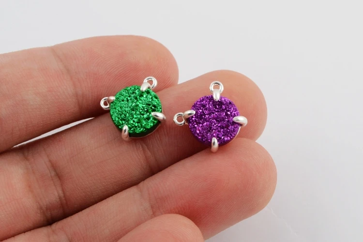 BOROSA Druzy ювелирные изделия 10 шт. Серебряный Цвет Коготь 10 мм круглые натуральные Агаты Титан Радужная Друза разъемы для ожерелья ZS0413