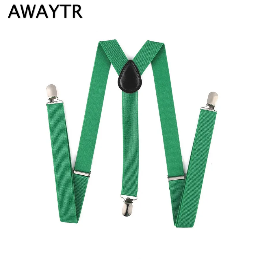AWAYTR мужские подтяжки 2,5 см ширина унисекс армейский зеленый/черный подтяжки регулируемый повседневный кожаный ремень на подтяжках для свадьбы