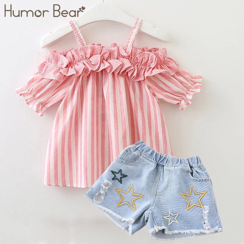 Humor bear/Одежда для маленьких девочек комплект одежды для девочек, комплект для девочек с жемчужинами, милые топы для маленьких девочек+ штаны, комплект для малышей Детская одежда