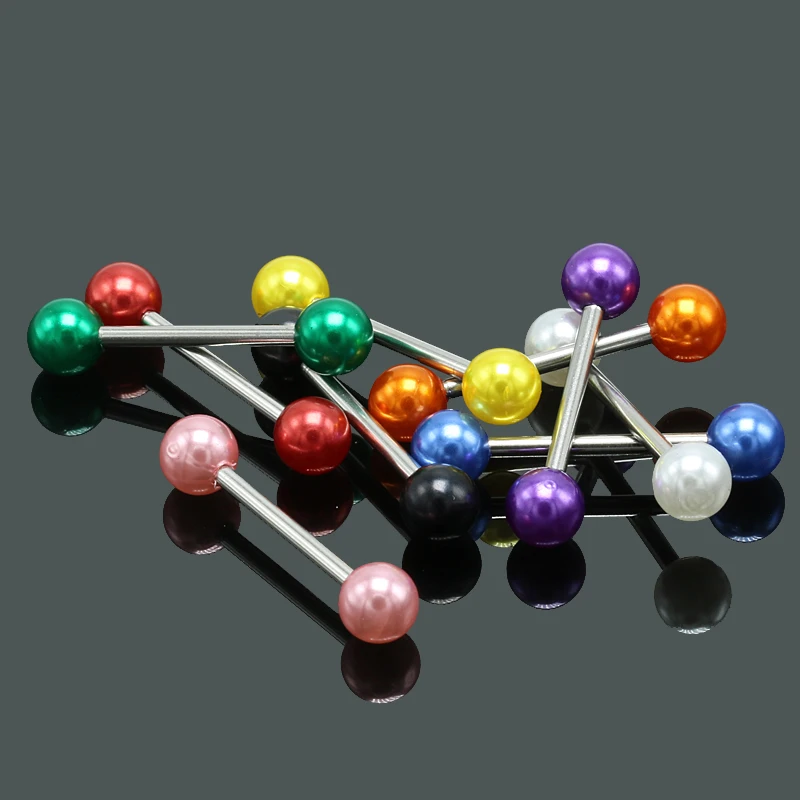 Wholesale 9PCS/lot 14G Tongue Rings Acrylic Barbell Piercing Langue Surgical Steel Bar Nipple Ring Body Jewelry | Украшения и