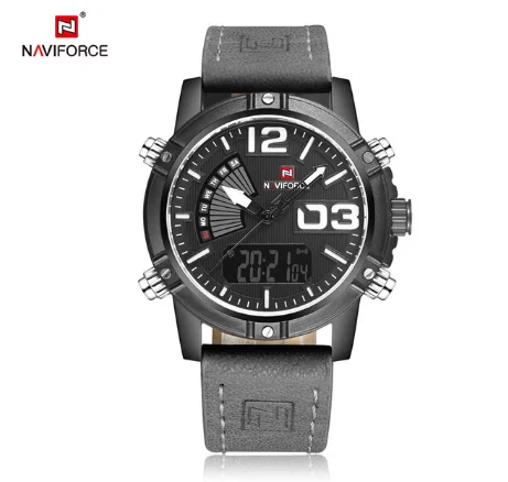 C NAVIFORCE 9095, мужские цифровые спортивные часы, наручные часы для мужчин, Топ бренд, Военный стиль, роскошный кожаный светодиодный, кварцевые мужские часы - Цвет: C