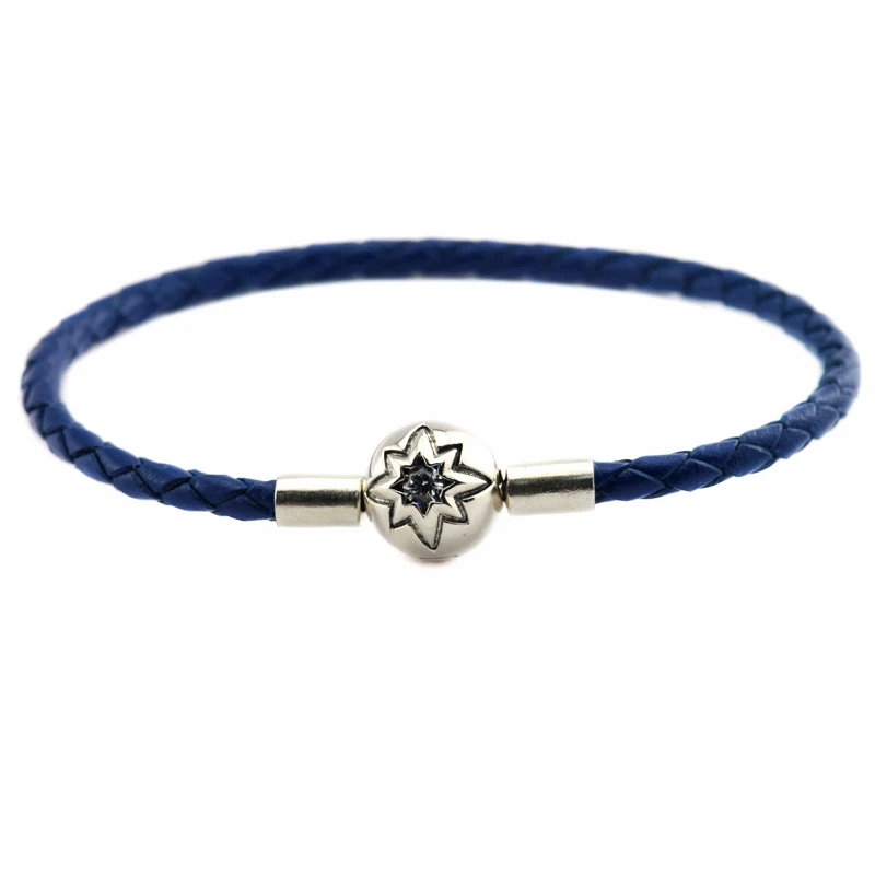 Звездное небо темно синий застежка кожаные браслеты 100% 925 стерлингового серебра