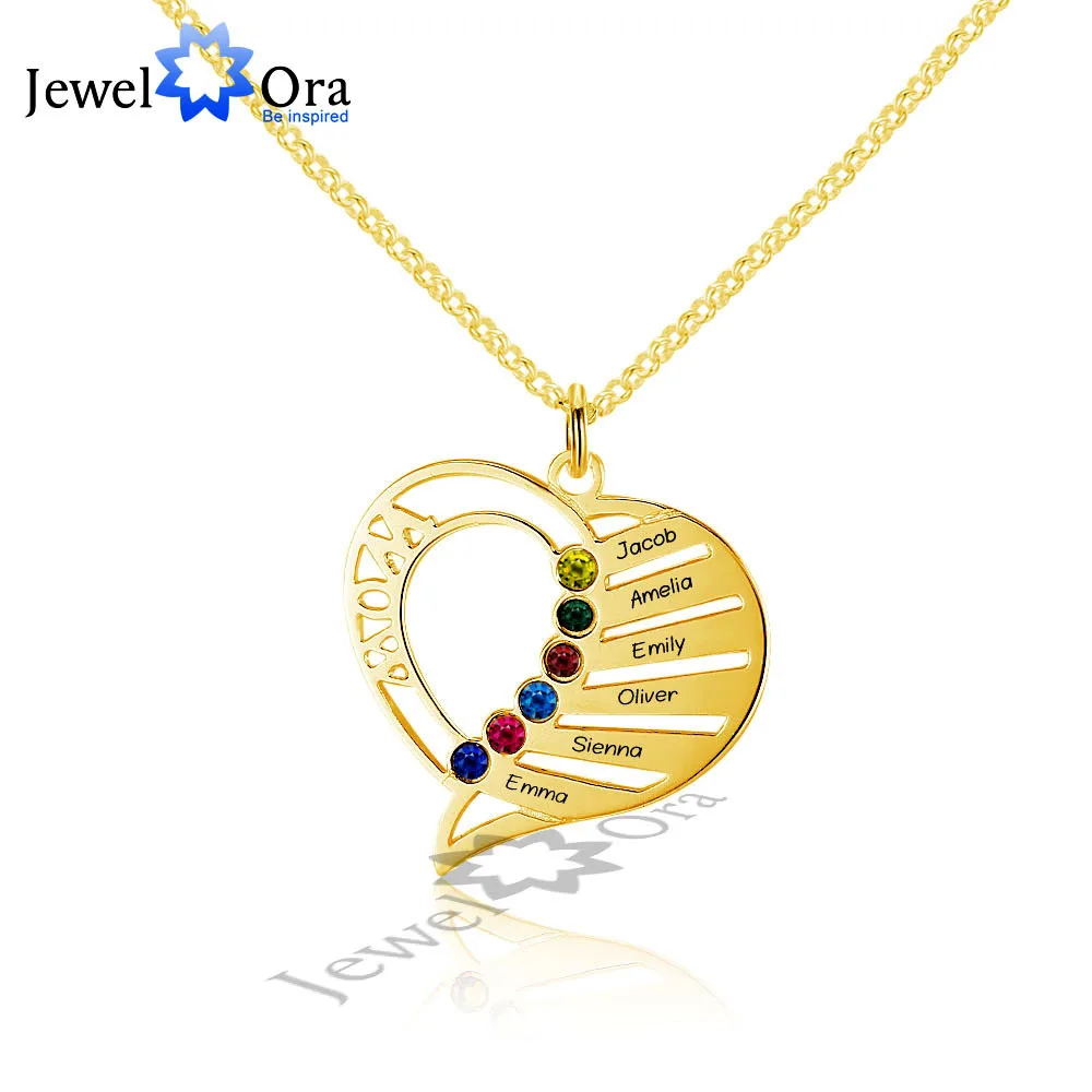 DIY Birthstone Family Necklace Personalized 925 Sterling Silver Heart Shape Name Mother's Day Gift (JewelOra NE101578) | Украшения и