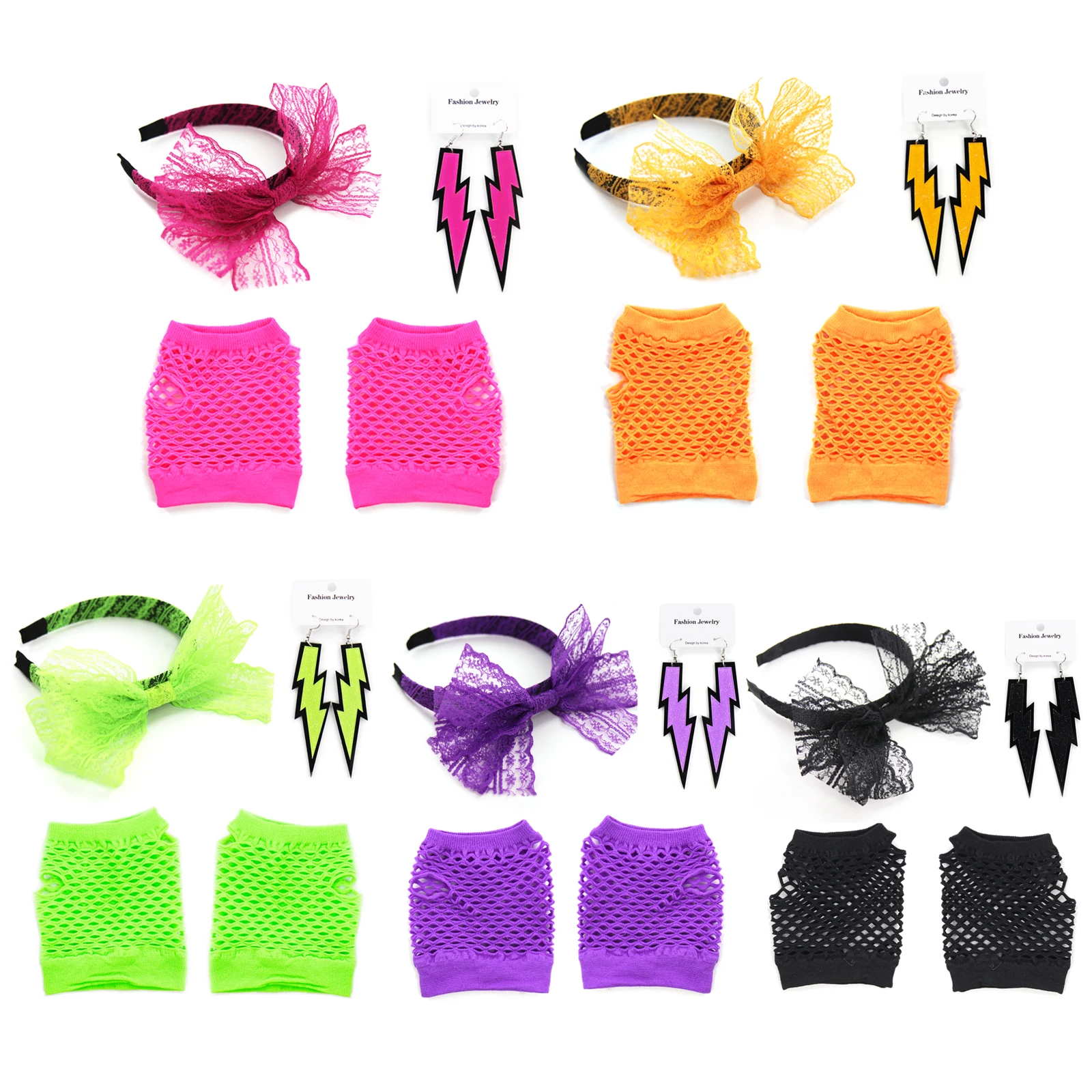 5 шт./компл. неоновые серьги с кружевной повязкой на голову реквизит для вечеринки