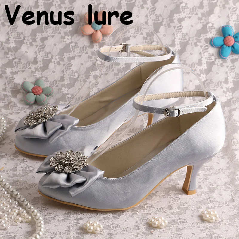 

Silver Wedding Shoes for Women with Ankle Strap Closed Toe Bridesmaid Shoes