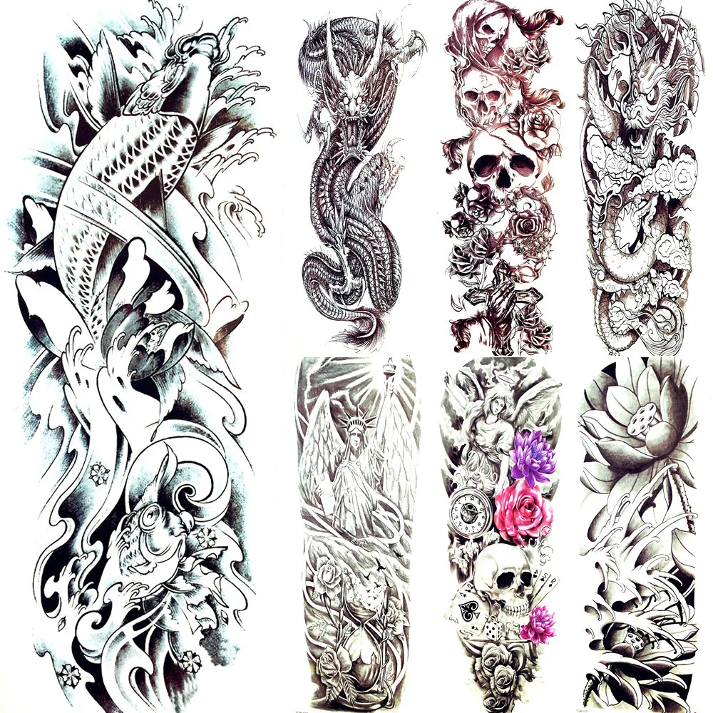 Sketch Drawing Tamporary Tattoo Arm Art Men Tatoos Boys Sea Waves Legs Tattoo Stickers
