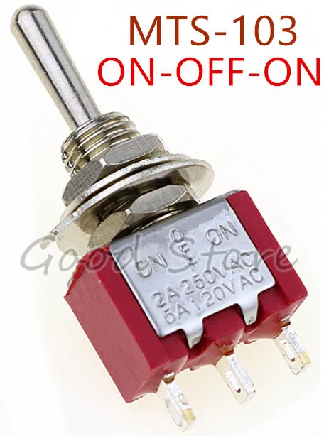 5 шт. MTS 103 красный 3Pin 3 х слойный 6 мм кулисный переключатель 2A 250V 5A120V ВКЛ ВЫКЛ на