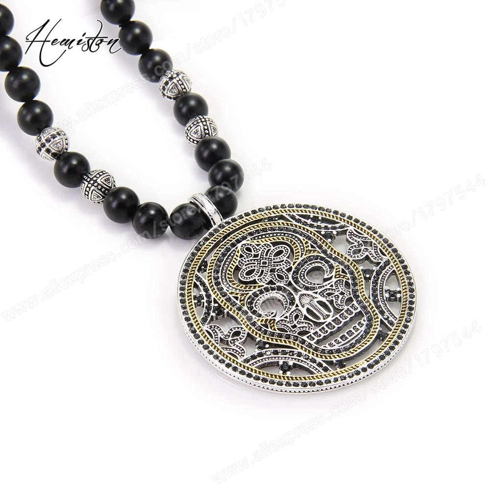 Томас Череп Маска кулон диск черный обсидиан бусы ожерелье из бисера Rebel
