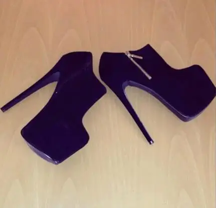 Элегантные черные замшевые ботильоны на платформе и высоком каблуке 16 см женские