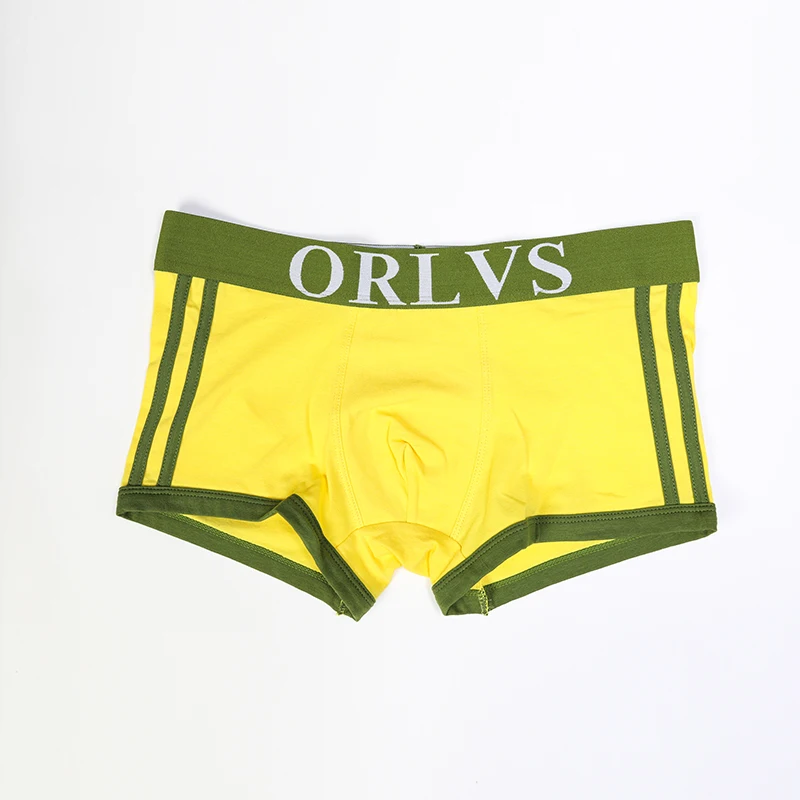 Цвет: желтый ORLVS Брендовые мужские боксеры хлопок сексуальное мужское нижнее белье, мужские трусы шорты U выпуклая сумка гей мужчины боксер - Цвет: Цвет: желтый