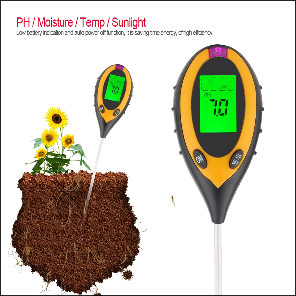 RZ 4 in1 Soil Moisture PH Meter Monitor Digital Gardening Plant Flowers Tester Farming Sunlight Acidity Humidity | Инструменты