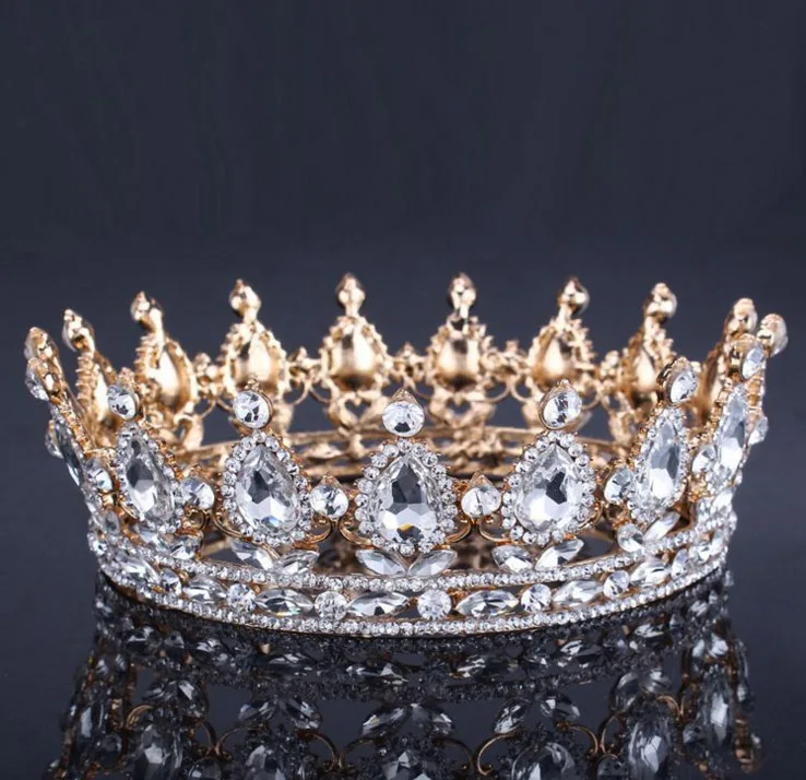 Gold White Золото/серебро Королева Король свадебные диадемы и короны барокко невесты головной убор женские украшения для волос Свадебные украшения для волос аксессуары - Окраска металла: Gold White