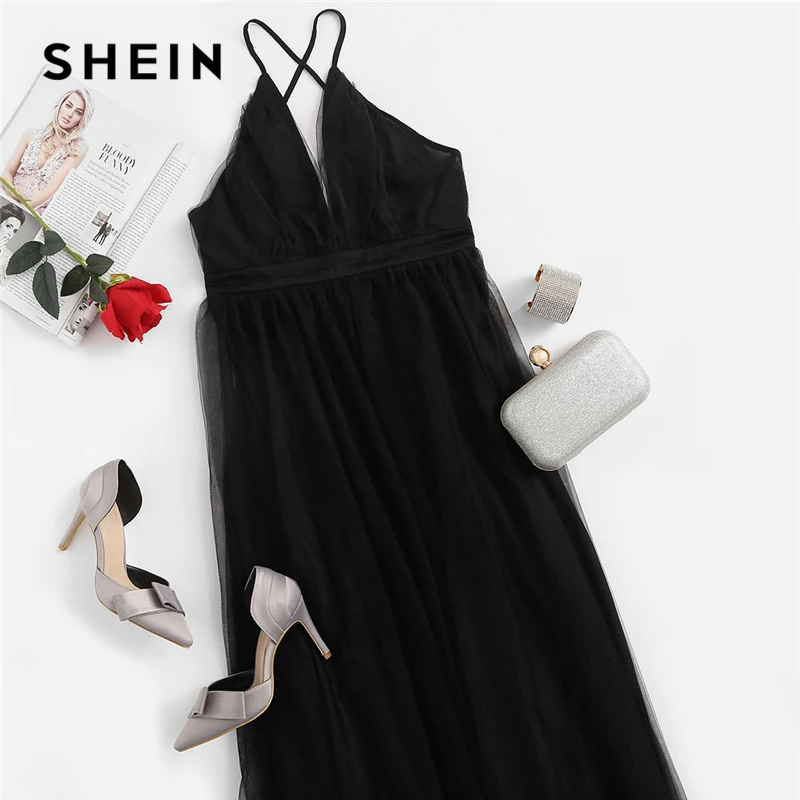 SHEIN Платье На Бретелях С Низким V-Образным Вырезом Платье Свободного Ккроя С Открытой Спиной