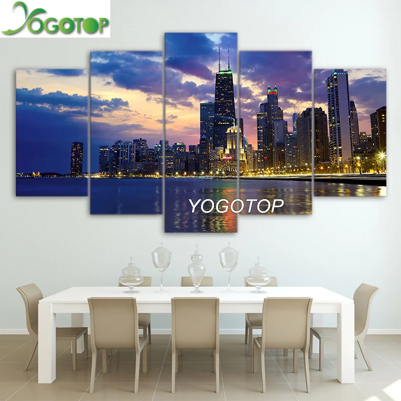 

Алмазная живопись YOGOTOP для творчества, Набор для вышивки крестиком, полная вышивка 5D, мозаика из оживленного города Чикаго, вечерний пейзаж, ...