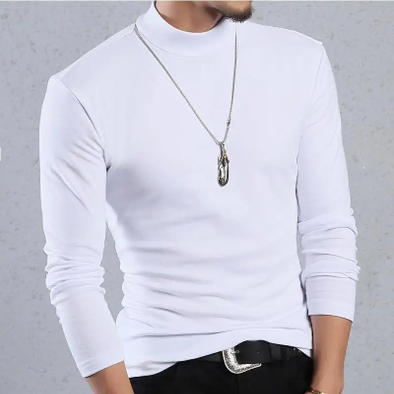 white 3 шт./лот футболка мужская с длинным рукавом Футболка мужская 6XL Половина Водолазка плотная Термофутболка зимняя модная повседневная весенне-осенняя рубашка - Цвет: white