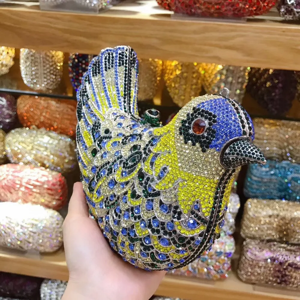 XIYUAN BRAND women bird shape party/prom/wedding/cocktail blue/gold/red evening bags Clutch purse Box Bag Hard Case shoulder bag | Багаж и