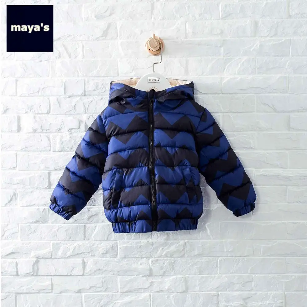 02 Blue Mayas Printed Warm Winter Zipper Boys Parka Children Soft Wave Hooded Fashion Coat Boys Thickening Full Sleeves New Jacket 81234 - Цвет: 02 Blue