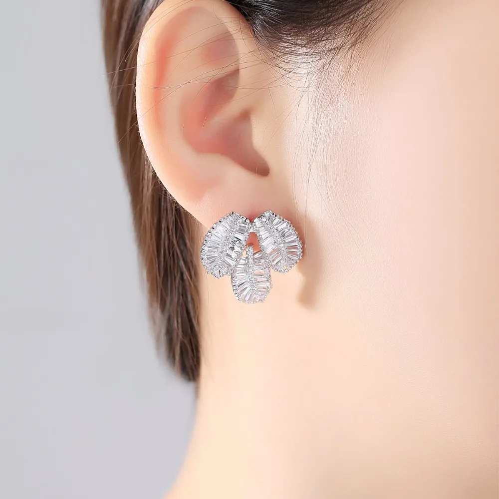 Женские серьги гвоздики с фианитом LUOTEEMI простые украшения перьями 3 шт.