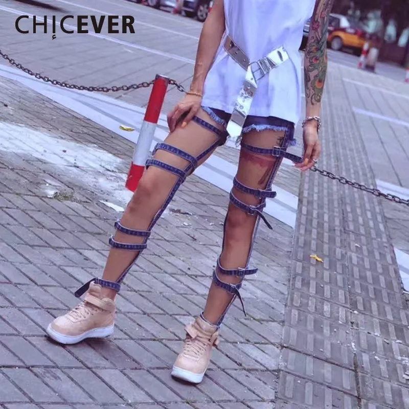 Женские джинсы CHICEVER летние уличные брюки с дырками и высокой талией бандажные