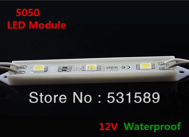 100 шт. 5050 3 светодиодных модуля IP65 DC12V желтый/зеленый/красный/синий/белый/теплый