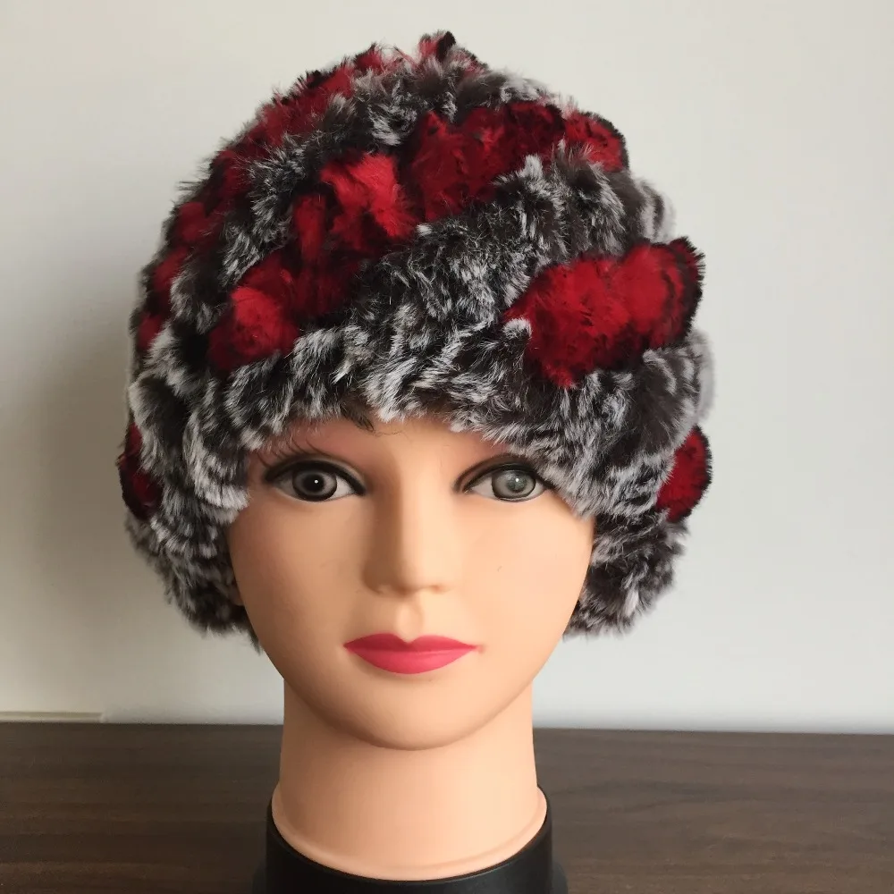 Женские вязаные шапки из меха кролика Рекс зимние теплые очаровательные KAH536